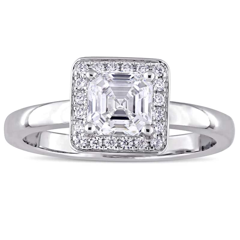 Miadora 1ct TDW Asscher and Round Diamond Halo Engagement Ring in 14k White Gold