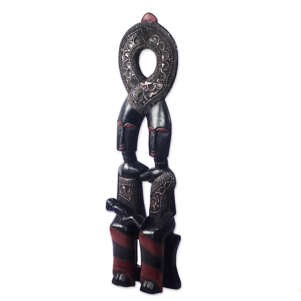 Novica Handmade Connected Lovers Wood And Aluminum Sculpture