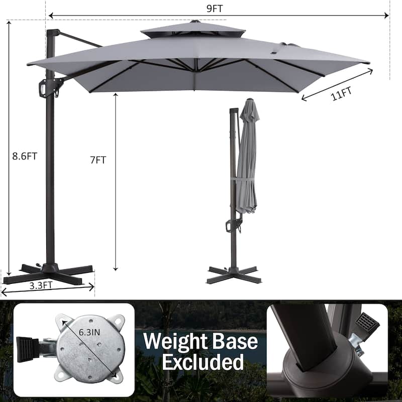 Pellebant 9X11 FT Double Top Patio Cantilever Umbrella, Base Not Included