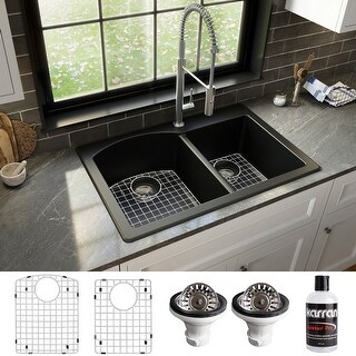 Karran Drop-In Quartz 33 in. 1-Hole 60/40 Double Bowl Kitchen Sink Kit