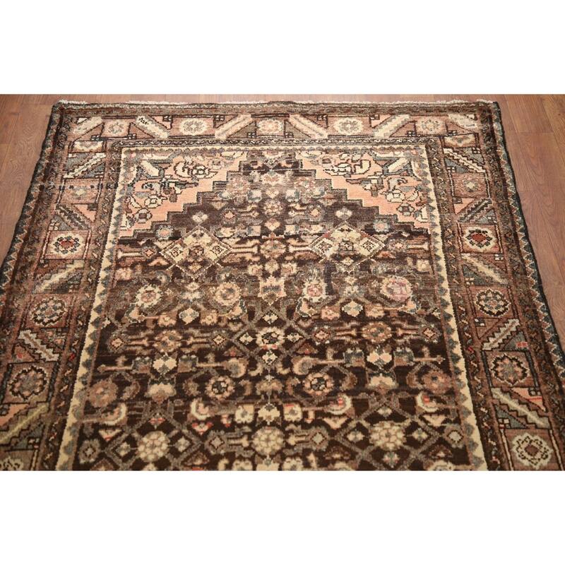 Hand Knotted Oriental 100% Wool Carpet Traditional Geometric Brown Malayer Runner Rug - 10' 2'' X 3' 3''