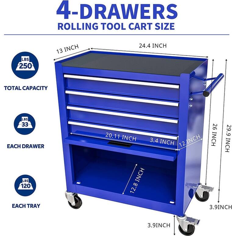 4-Drawer Rolling Tool Cart Storage Tool Box Cabinet Locked Organizer