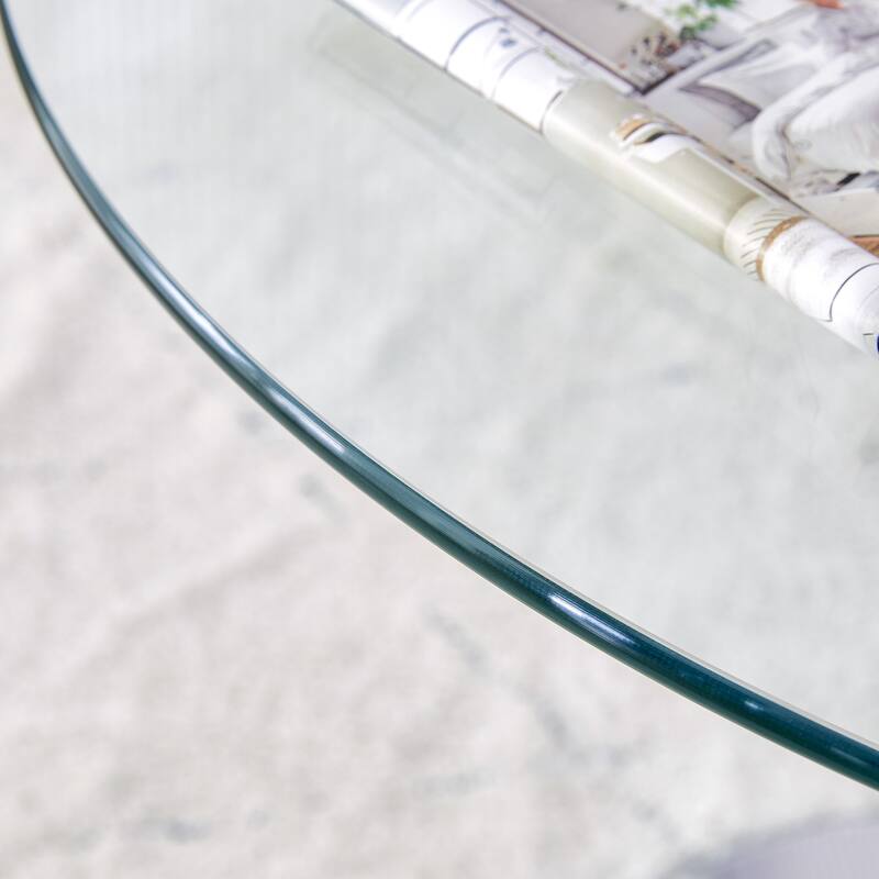 Roomfitters Round Glass Dining Table with 35 Inch Top and Gold Metal Legs for Dining or Meeting Spaces