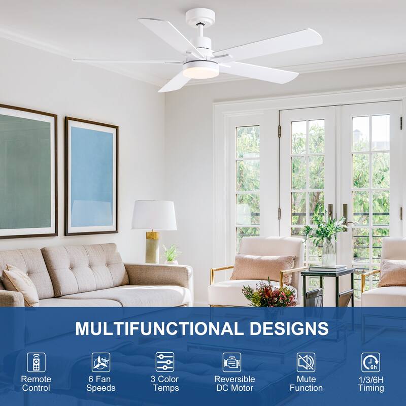 YUHAO Kaleido 52 in. Indoor Matte Black 3-Colors Integrated LED 6-Speeds Ceiling Fans with Dual-Finish Blades and Remote Control