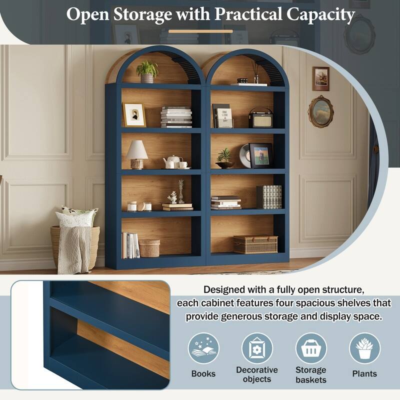 Farmhouse 68.8" Tall Freestanding Bookshelves Set of 2, 5-Tier Display Bookcase Arched Top for Living Room, Bedroom, Home Office
