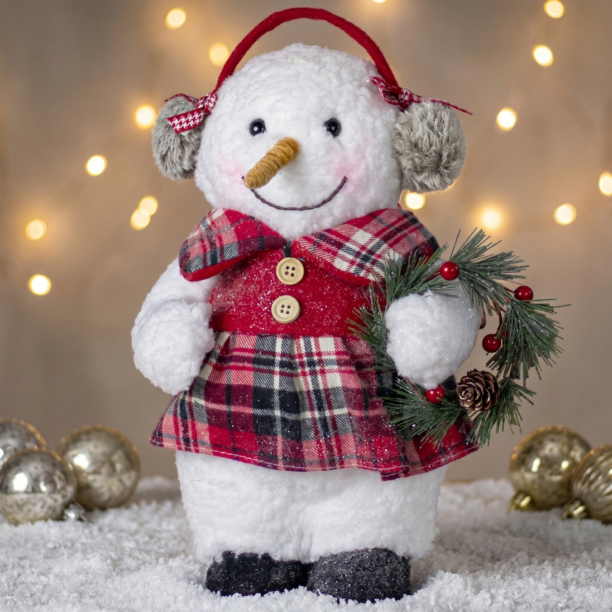 Plush Girl Snowman with Ear Muffs Christmas Figure - 9.5"