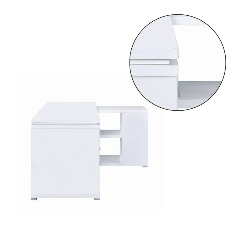 L-Shape Office Desk With Drawers and Shelves, White
