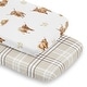 preview thumbnail 1 of 4, Sweet Jojo Designs Boho Highland Cow Boy, Girl, Gender Neutral 2 Pack Baby Bassinet Fitted Sheets - Taupe Plaid and Farm Animal