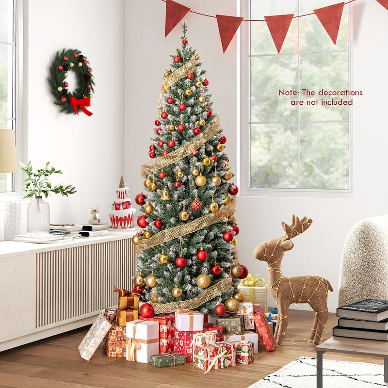 Gymax 6 FT Pre-Lit Artificial Christmas Tree Hinged Slim Pencil Xmas