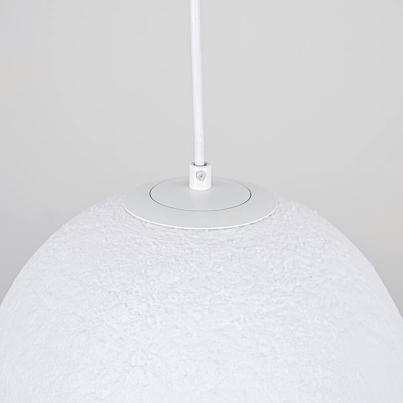 11.8" Single-Light Modern White Globe LED Pendant Hanging Light with Plastic Shade for Bedroom or Dining Room