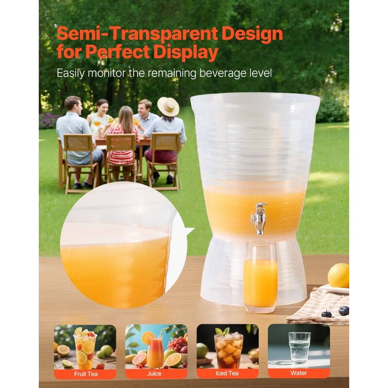 Semi Transparent Single Cylinder Beverage Dispenser with Ice Chamber - 10.4 x 10.4 x 16.5 in