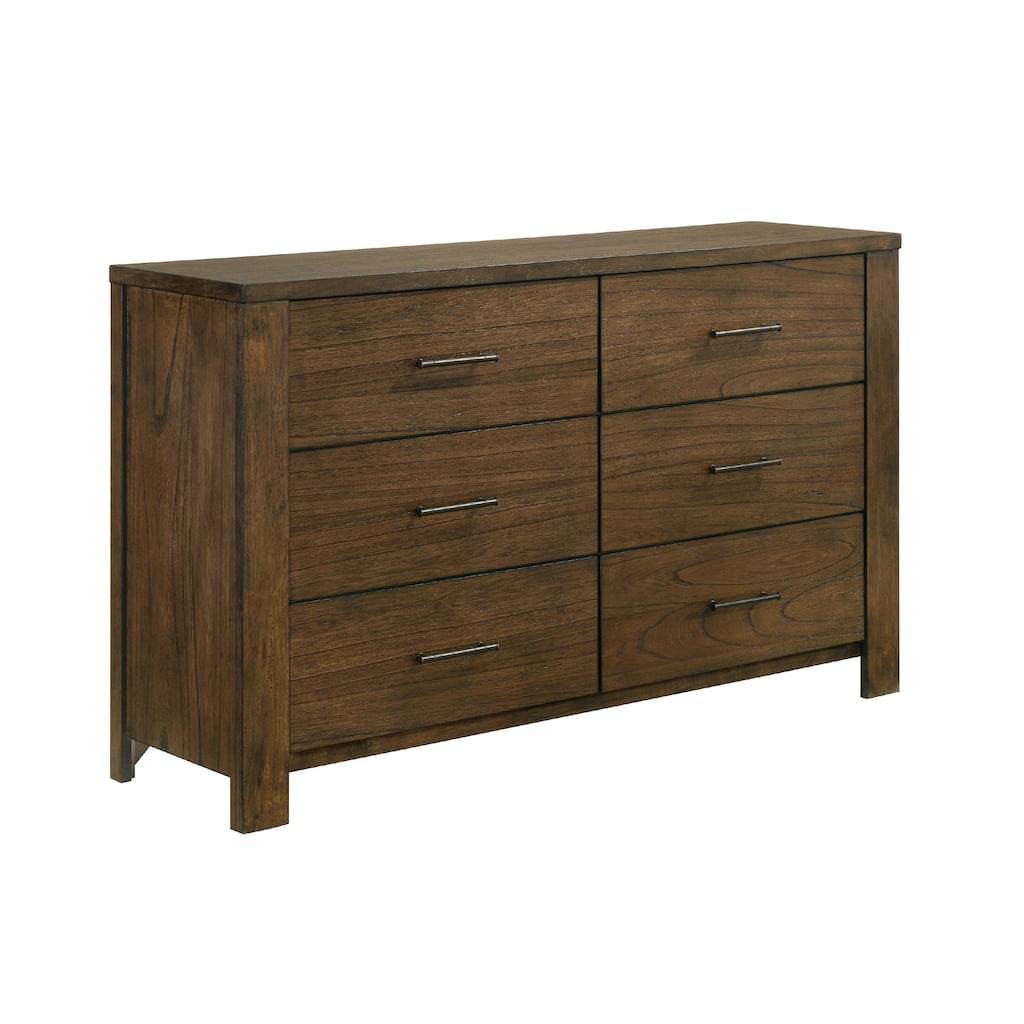 Suli 59 Inch Wide Dresser, 6 Drawers Metal Handles, Brown Mindy Veneer