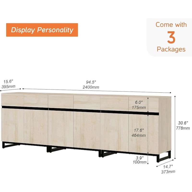 WAMPAT Storage Cabinet, Modern Sideboard with Adjustable Shelf and Metal Base