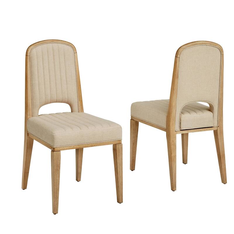 Harstad Wood Finish Cream Fabric Channel Stitching Dining Chair (Set of 2) by iNSPIRE Q Modern - Oak Wash