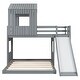 preview thumbnail 41 of 47, Playhouse-inspired Style Twin over Full Wooden Bunk Bed,Loft Bed with Playhouse,Farmhouse, Ladder, Slide and Guardrails