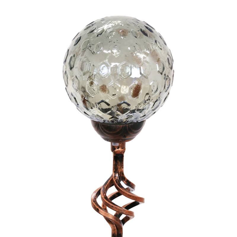 Exhart Solar Pearlized Honeycomb Glass Ball Garden Stake with Metal Finial, 4 by 31 Inches