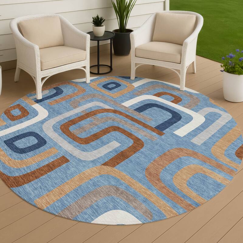 Machine Washable Indoor/ Outdoor Modern Penner Chantille Rug - Denim - 8' x 8'