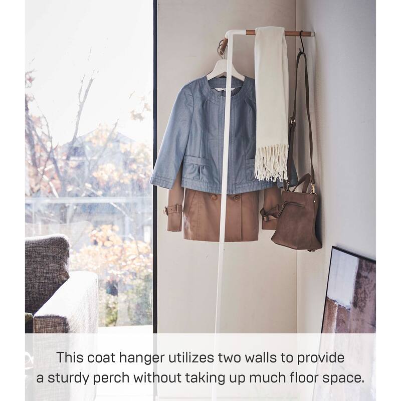 Yamazaki Home Corner Leaning Coat Hanger, Steel and Wood - L 12.4 x W 19.09 x H 62.99 inches
