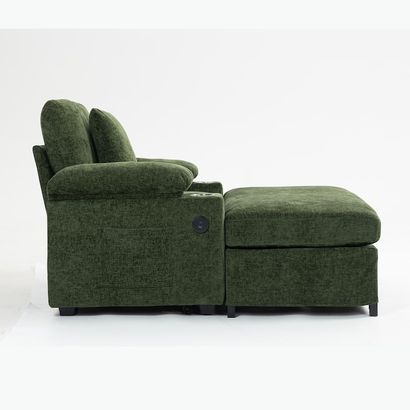 GDFStudio - Ethan Blake Oversized Chenille Chair Bed with Ottoman, Storage & USB Charging for Lounge & Apartment Living