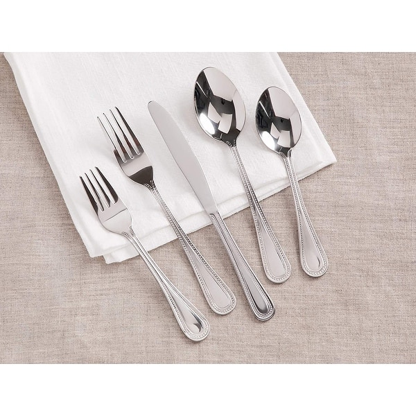20 Piece Silverware Flatware Set Stainless Steel Utensils Cutlery Set - Service for 4 - Dishwasher Safe - Beads - Shiny