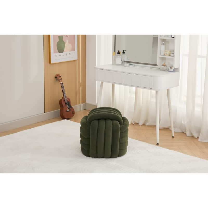 Chenille Fabric Ottoman Vanity Stool, Knot Design Ottoman Footstool, Multi-Functional Upholstered Makeup Stool