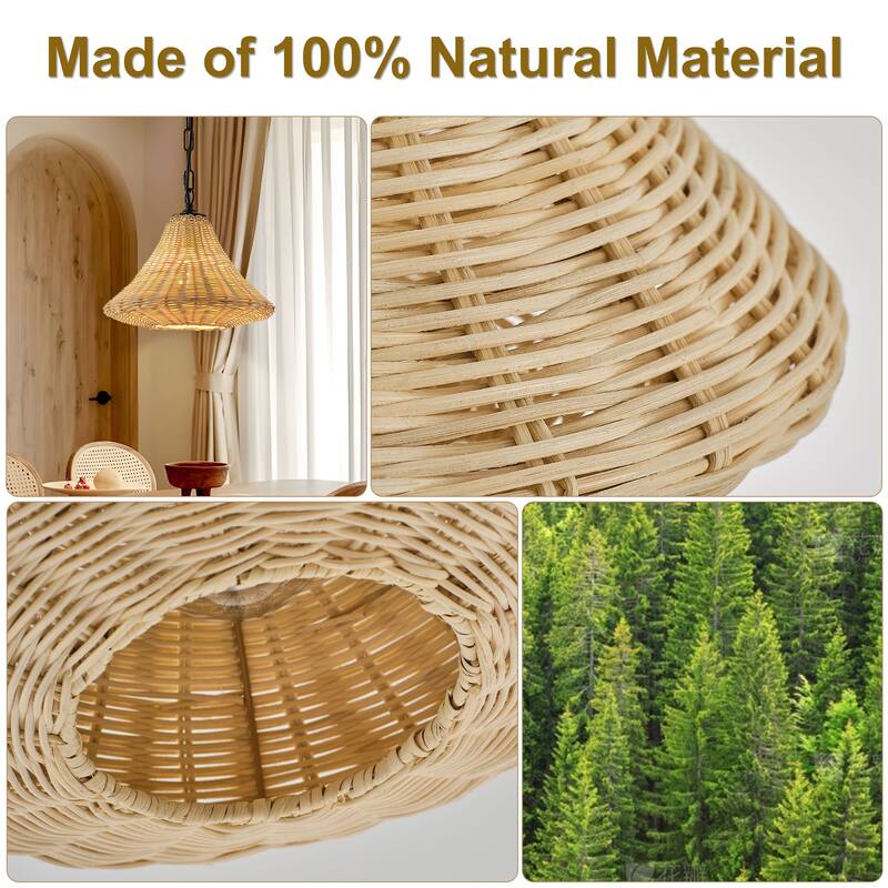 Starsky 1-Light 11.81in Handwoven Rattan Cone Pendant