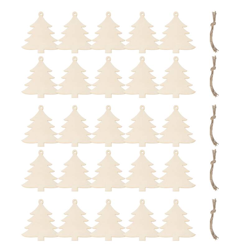 50 Pcs Wooden Christmas Ornaments Paintable Wooden Christmas Tree Crafts