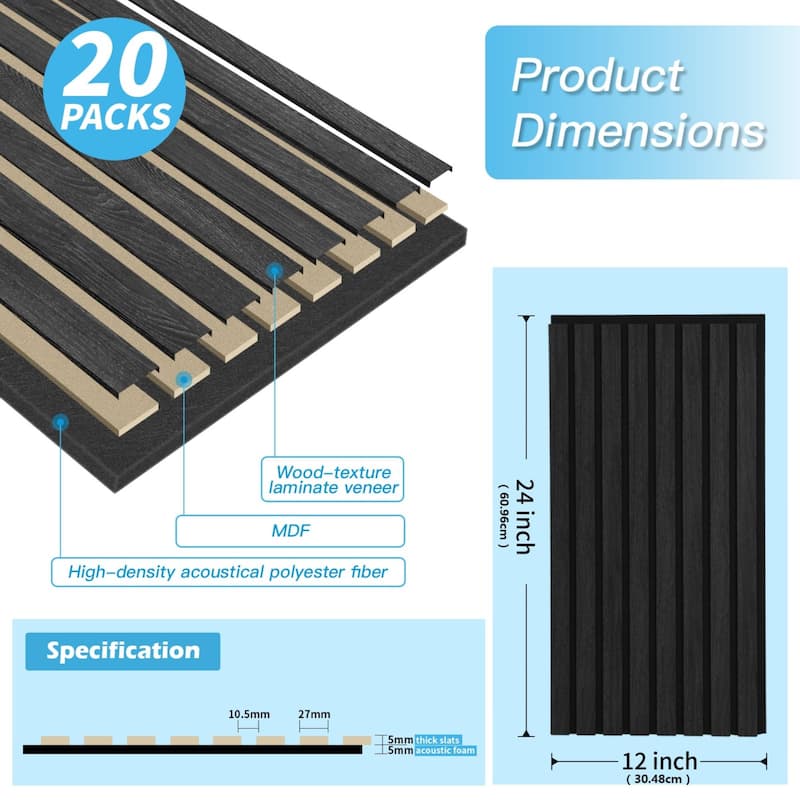 20pcs 24"x12" MDF Slat Wall Paneling Cover 40 Sq.Ft.