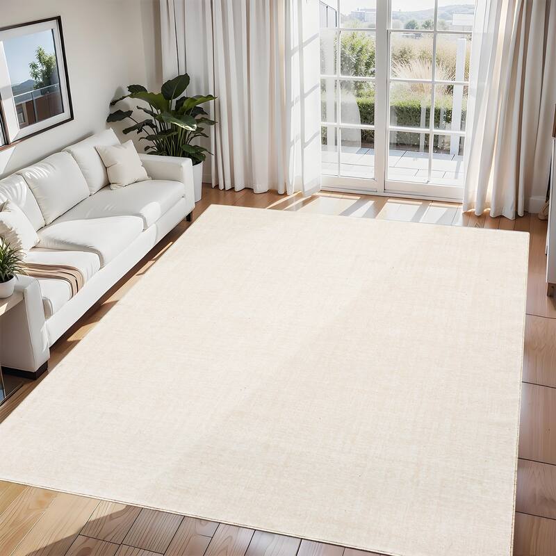 Washable Living Room Rugs Farmhouse Rug Modern Solid Carpet Soft Non Slip Area Rug - 10'x13' - Off White