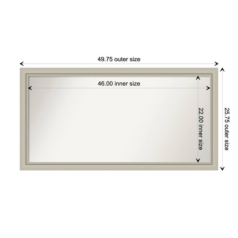 Romano Silver Narrow Framed Non-Beveled Custom Wall Mirror, Bathroom Vanity Mirror - Outer Size: 49.75 x 25.75