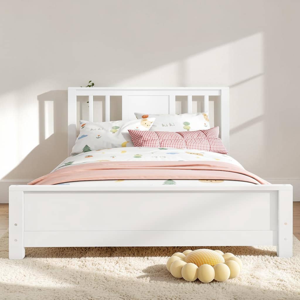 Twin Platform Bed Frame with Headboard, Solid Wood Low Profile Floor Bed with Slat Support, No Box Spring Needed
