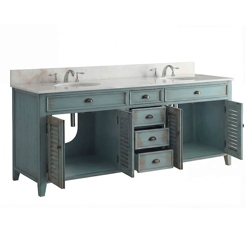 72 Inch Abbeville Double Sink Bathroom Vanity - Distressed Blue Farmhouse Style
