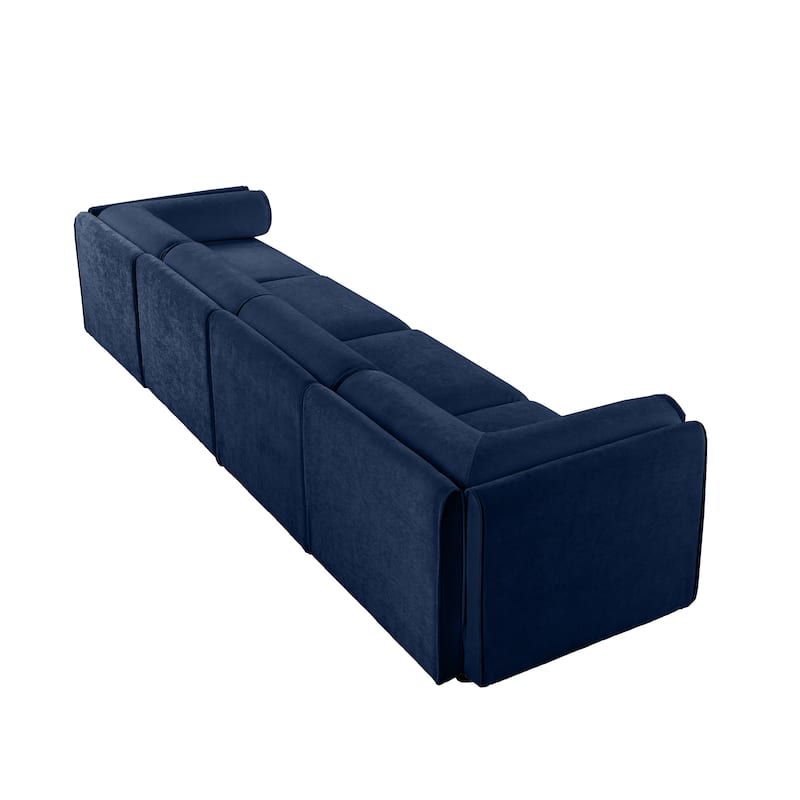 Modern 4 Deep Seat Modular Sofa with Storage, Cylindrical Backrest & Armrests