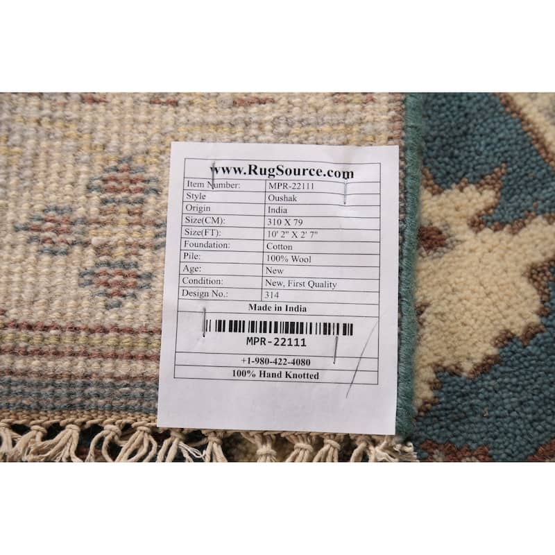 Light Blue Oushak Indian Runner Rug Handmade Wool Carpet - 2'7" x 10'2"