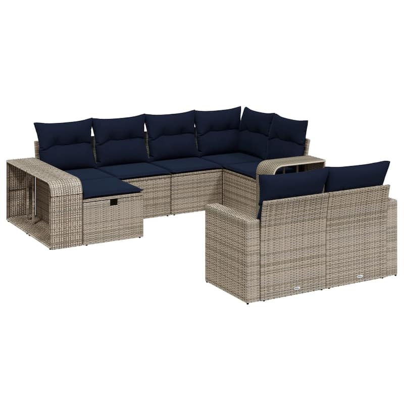 vidaXL Patio Sofa Set with Cushions Outdoor Conversation Furniture Poly Rattan - 21.7" x 24.4" x 27.2"