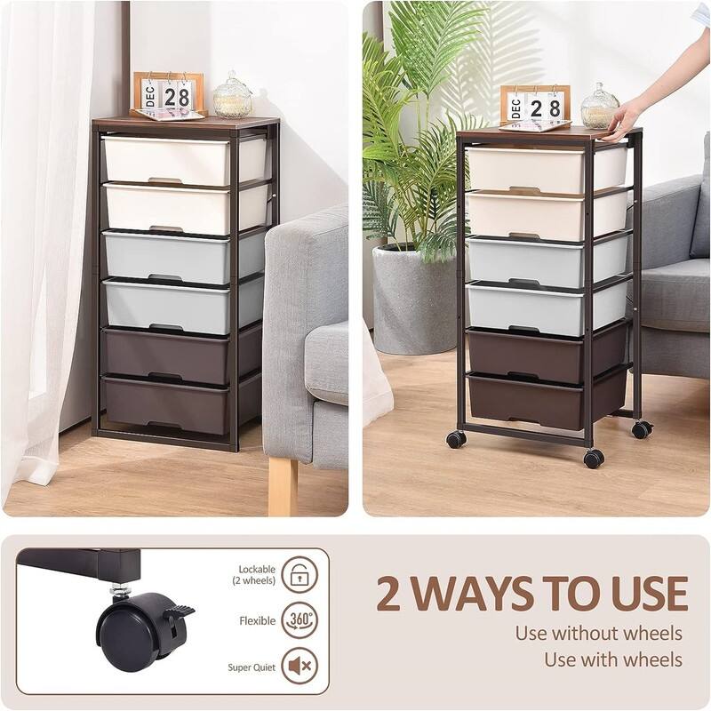 Rolling Storage Cart with 6 Drawers - 12.99"D x 16.3"W x 34.4"H