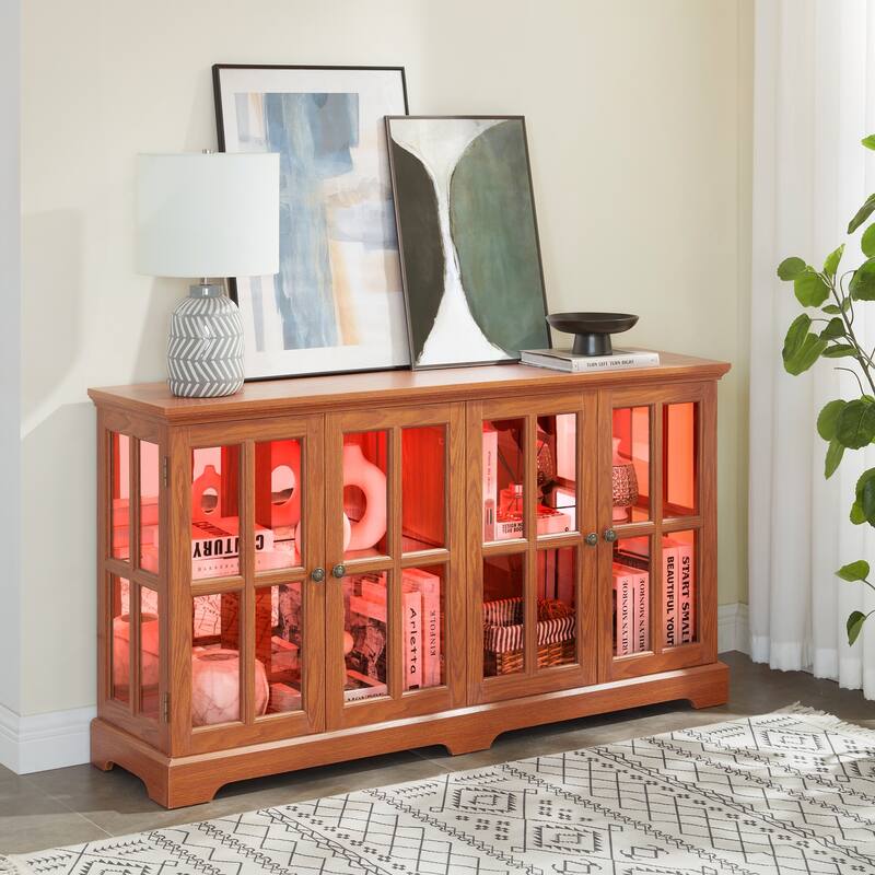 LED Curio Display Cabinet Antique Display Cabinet with Glass Doors