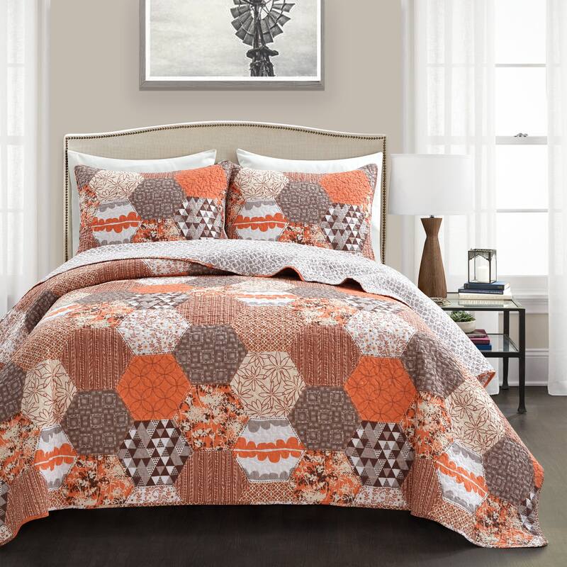 Lush Decor Briley 3-piece Quilt Set - Queen/Full - Queen/Full - Tangerine