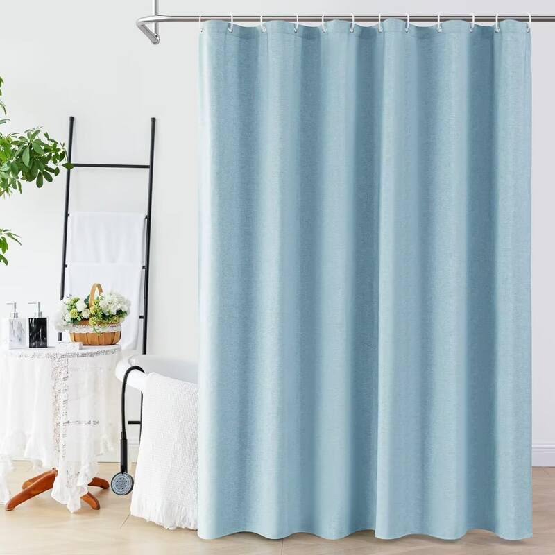Linen Texture Shower Curtain with 12 Plastic Hooks Included