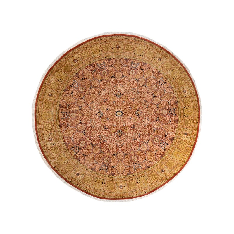 Hand Knotted Traditional Oriental Wool Orange Area Rug - 9' 1" x 9' 1"