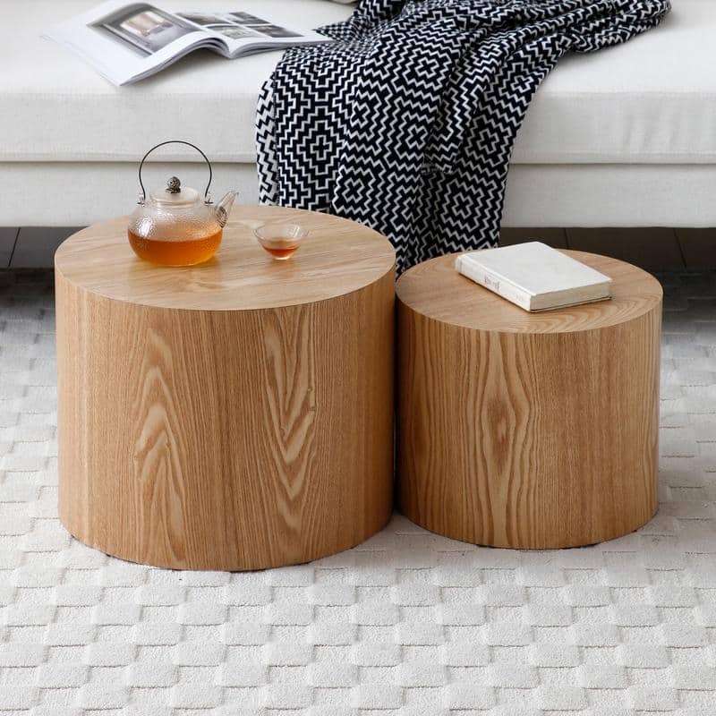 Pair of Nesting Coffee Tables - MDF with Veneer Finish in Natural Tone for Living Room, Office, or Bedroom‌. - Natural