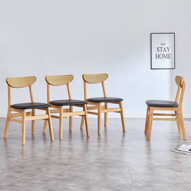 4 The Stylish And Durable Solid Wood Dining Chair, Small Curved Back,Pu Cushion