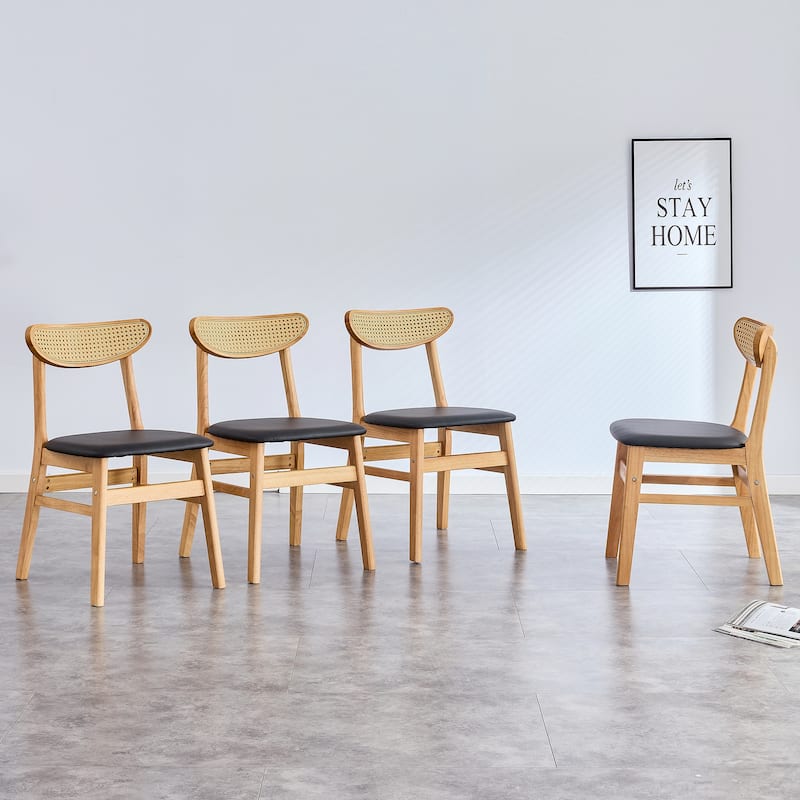 Roomfitters Solid Wood Dining Chairs with PU Cushion and Curved Back, Elegant and Durable for Daily Use, Set of 2