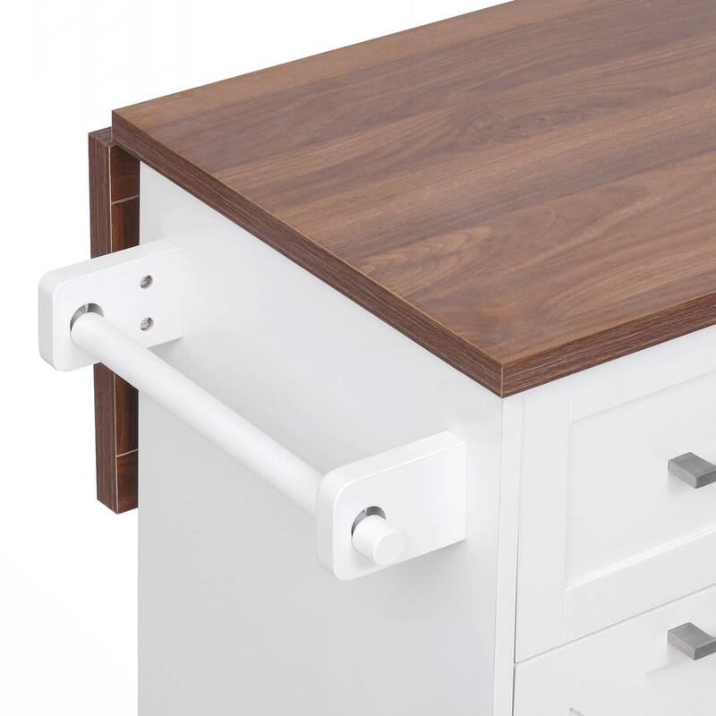 Kitchen Island with Drop Leaf, Kitchen Storage Island with Removable Side Racks, Two Drawers