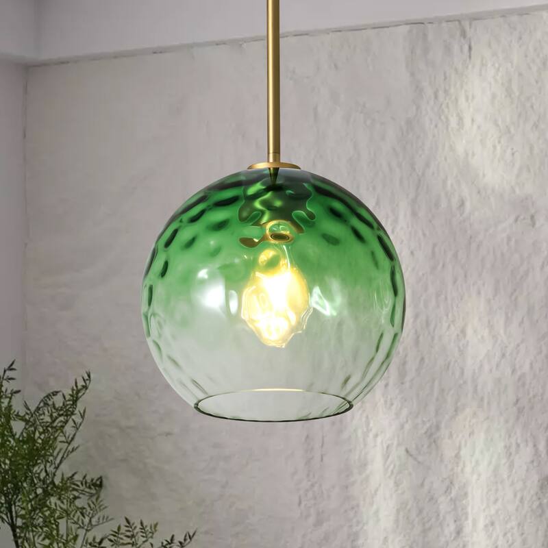 1-Light Modern Gold/Black Metal Hanging Pendant with Green Hammer Textured Glass Shade for Kitchen Island, Living room - Green/Gold
