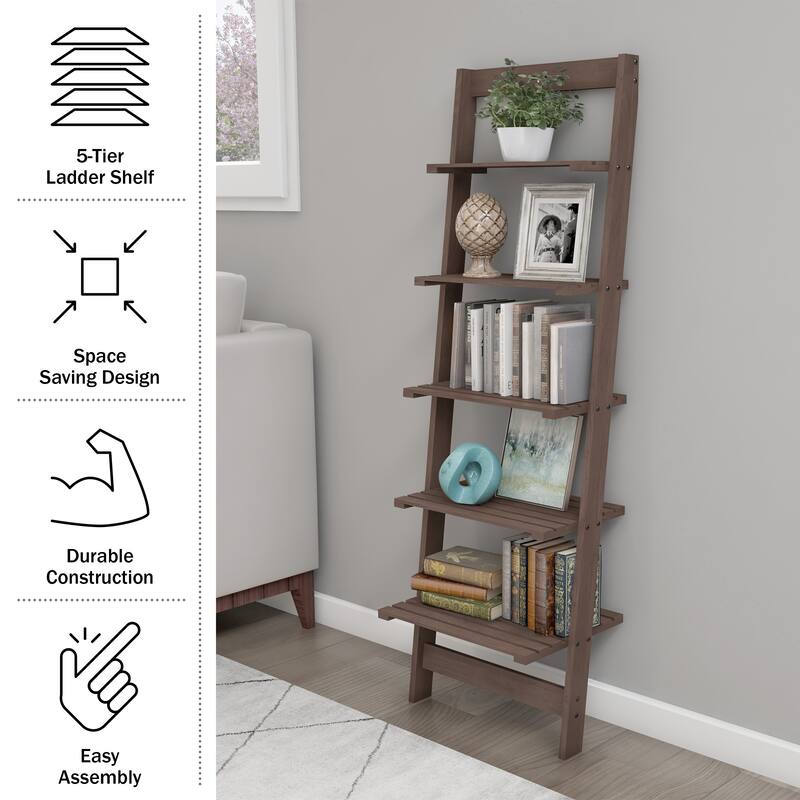 Lavish Home 5-Tier Ladder Style Bookshelf, Walnut