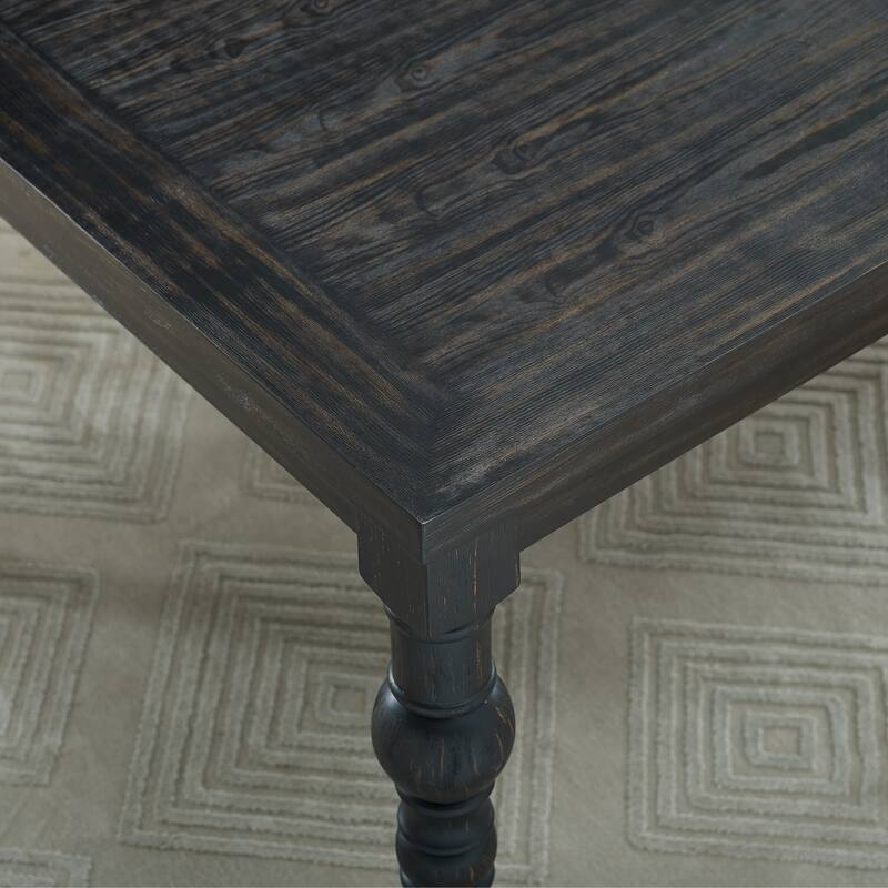 Retro Rectangular Dining Table with Wooden Legs, Black Gray Upholstered Back Chairs, Home Office Table and Chair Set