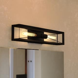 Milton 2-Light 24 in. Black Wall Sconce, Cage Shade, Dimmable, LED Compatible, Bathroom Vanity Lighting Fixture
