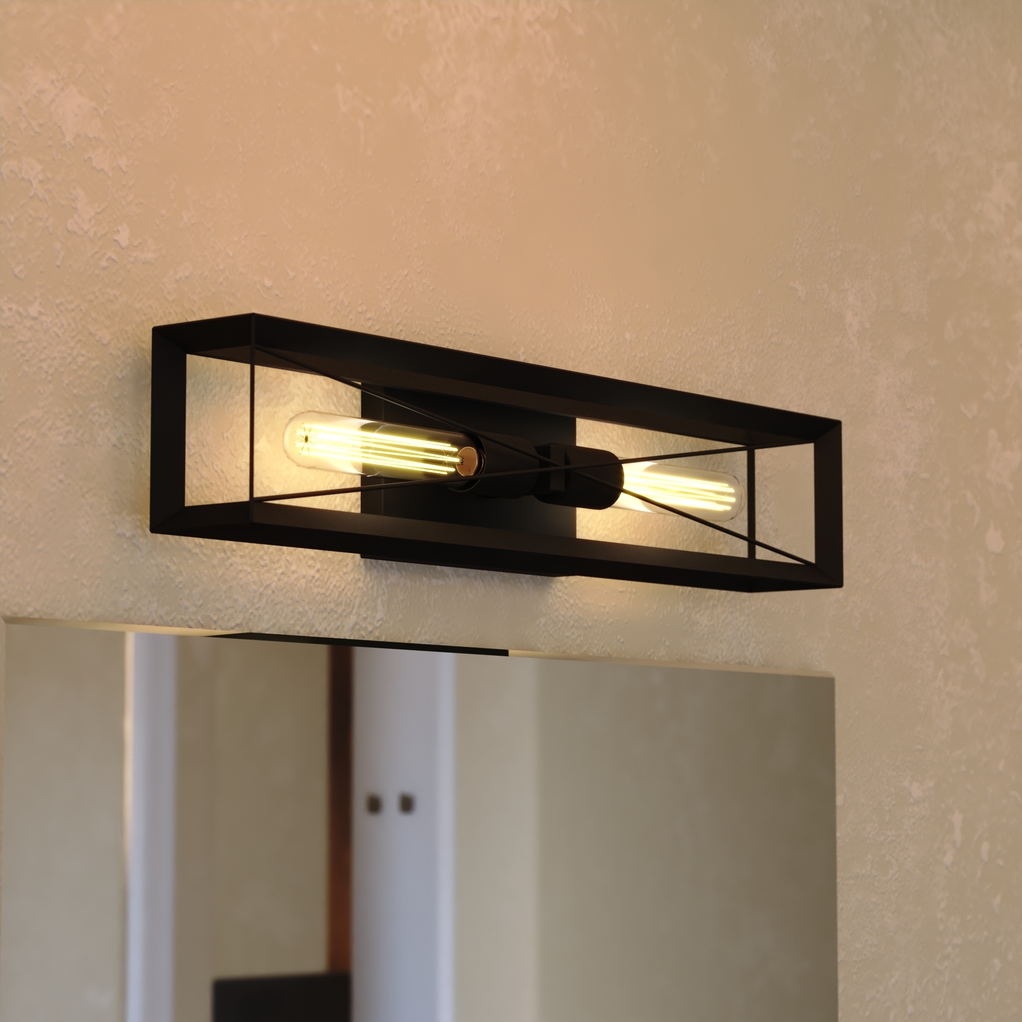 VAXCEL Milton 2-Light 24 in. Black Wall Sconce, Cage Shade, Dimmable, LED Compatible, Bathroom Vanity Lighting Fixture