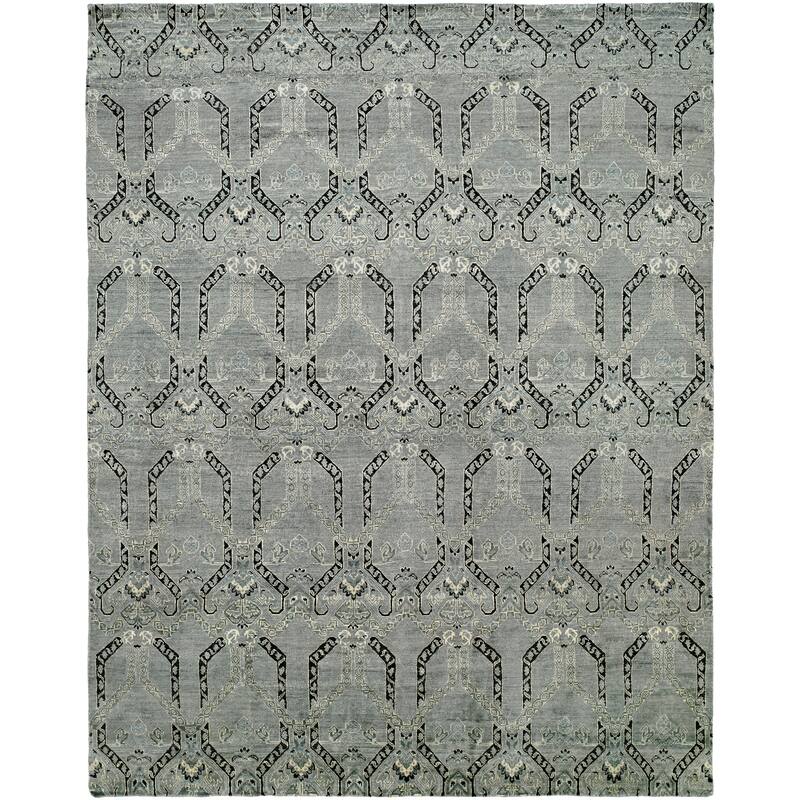 Transitional Grey Hand-Knotted Viscose Area Rug - 2' x 3' - Grey